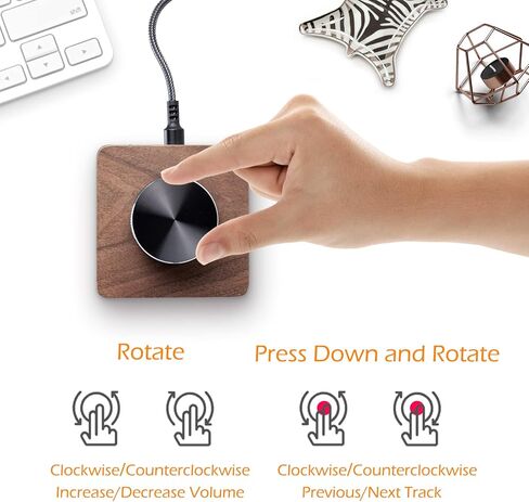 وحدة تحكم في مستوى الصوت Eiszuso USB للتحكم في الصوت ومقبض ضبط الوسائط المتعددة مع قاعدة من خشب الجوز لنظام Win7/8/10 Android MacOS in Kuwait