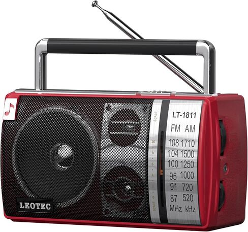 LEOTEC AM FM Radio Portable with Bluetooth 3.5mm Headphone Jack AC/DC Power | High-sensitivity signal,stable reception,compact design for indoor & outdoor,large tuning knob friendly to elderly users in Kuwait