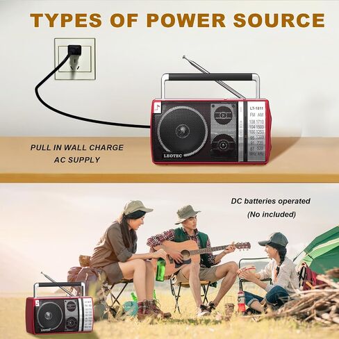LEOTEC AM FM Radio Portable with Bluetooth 3.5mm Headphone Jack AC/DC Power | High-sensitivity signal,stable reception,compact design for indoor & outdoor,large tuning knob friendly to elderly users in Kuwait