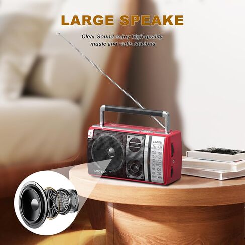 LEOTEC AM FM Radio Portable with Bluetooth 3.5mm Headphone Jack AC/DC Power | High-sensitivity signal,stable reception,compact design for indoor & outdoor,large tuning knob friendly to elderly users in Kuwait