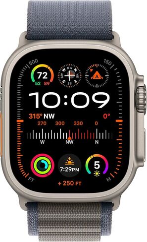 Apple Watch Ultra 2 [GPS + Cellular 49mm] Smartwatch with Rugged Titanium Case & Blue Alpine Loop Small. Fitness Tracker, Precision GPS, Action Button, Extra-Long Battery Life, Carbon Neutral in Saudi Arabia