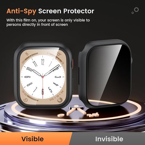 Waterproof Privacy Case for Apple Watch Screen Protector 44mm BlackBlack | for Apple Watch SE3/SE2/SE, Series 6/5/4 Anti-Spy Tempered Glass Film iWatch Cover Slim Hard PC Case Bumper Anti-Scratch in Kuwait