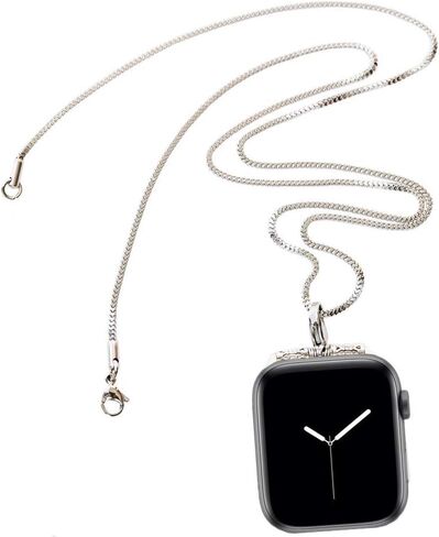 Stainless Steel Chain Necklace Smartwatch Band 38mm Series 3 2 1/40/41mm Series 9/8/7/6/5/4 New Polished Silver Metal Curb Cuban Strap Rope Neckband Replacement Accessories in Kuwait