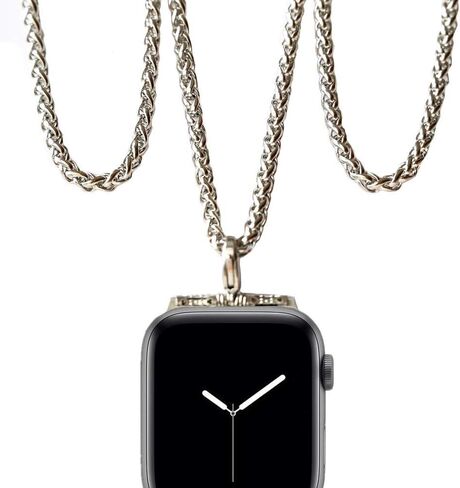 Stainless Steel Chain Necklace Smartwatch Band 38mm Series 3 2 1/40/41mm Series 9/8/7/6/5/4 New Polished Silver Metal Curb Cuban Strap Rope Neckband Replacement Accessories in Kuwait