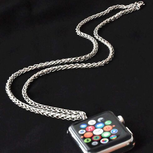 Stainless Steel Chain Necklace Smartwatch Band 38mm Series 3 2 1/40/41mm Series 9/8/7/6/5/4 New Polished Silver Metal Curb Cuban Strap Rope Neckband Replacement Accessories in Kuwait