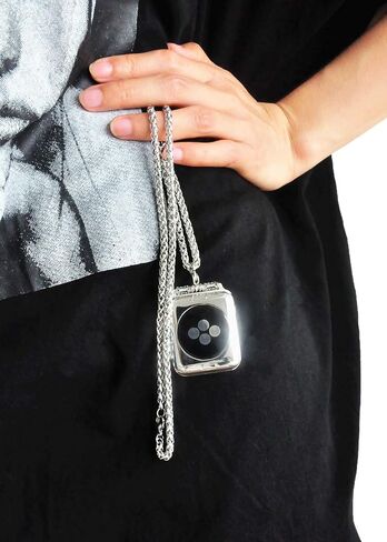 Stainless Steel Chain Necklace Smartwatch Band 38mm Series 3 2 1/40/41mm Series 9/8/7/6/5/4 New Polished Silver Metal Curb Cuban Strap Rope Neckband Replacement Accessories in Kuwait