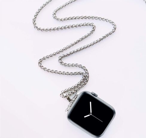 Stainless Steel Chain Necklace Smartwatch Band 38mm Series 3 2 1/40/41mm Series 9/8/7/6/5/4 New Polished Silver Metal Curb Cuban Strap Rope Neckband Replacement Accessories in Kuwait