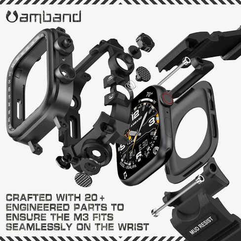 amBand Bands Case Screen Protector Compatible with Apple Watch Ultra 3/2/1 49mm for Men, M3 Rugged Protective Case with Band and 9H Tempered Glass for iWatch Ultra 49mm Men Black in Kuwait