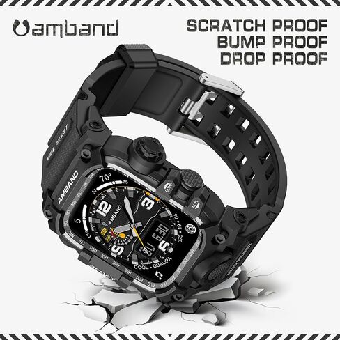 amBand Bands Case Screen Protector Compatible with Apple Watch Ultra 3/2/1 49mm for Men, M3 Rugged Protective Case with Band and 9H Tempered Glass for iWatch Ultra 49mm Men Black in Kuwait