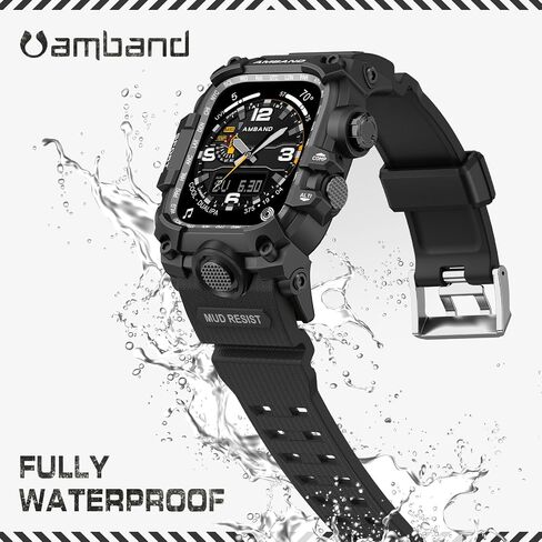 amBand Bands Case Screen Protector Compatible with Apple Watch Ultra 3/2/1 49mm for Men, M3 Rugged Protective Case with Band and 9H Tempered Glass for iWatch Ultra 49mm Men Black in Kuwait
