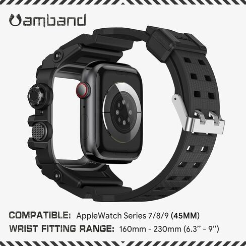 amBand Bands Case Screen Protector Compatible with Apple Watch Ultra 3/2/1 49mm for Men, M3 Rugged Protective Case with Band and 9H Tempered Glass for iWatch Ultra 49mm Men Black in Kuwait