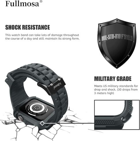 Fullmosa Band with Case for Apple Watch 49/46/45/44/42/41/40mm | Fits iWatch Series 11 10 9 8 7 6 5 4 Ultra SE,TPU Rugged Strap Military Grade Shockproof Bumper Case for Men Women Black in Kuwait