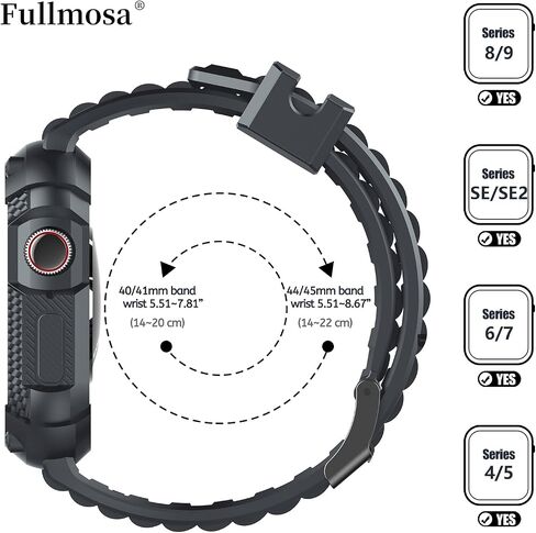 Fullmosa Band with Case for Apple Watch 49/46/45/44/42/41/40mm | Fits iWatch Series 11 10 9 8 7 6 5 4 Ultra SE,TPU Rugged Strap Military Grade Shockproof Bumper Case for Men Women Black in Kuwait