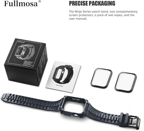 Fullmosa Band with Case for Apple Watch 49/46/45/44/42/41/40mm | Fits iWatch Series 11 10 9 8 7 6 5 4 Ultra SE,TPU Rugged Strap Military Grade Shockproof Bumper Case for Men Women Black in Kuwait