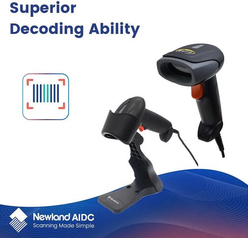 قارئ قارئ باركود محمول بسلك نيولاند ماسح باركود واحد مع حامل قابل للتعديل سريع للغاية ودقيق يدعم النوافذ/Mac/iOS/Android/Linux/Pos in Kuwait