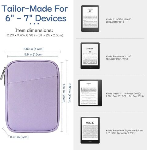 6-7 Inch Sleeve Case for Kindle and eReader, Raspberry | Protective Carrying Case for 7" Kindle Paperwhite & Kindle Colorsoft, 6" Kindle, 6" Kobo Clara BW/Colour, Kobo Libra Colour in Kuwait