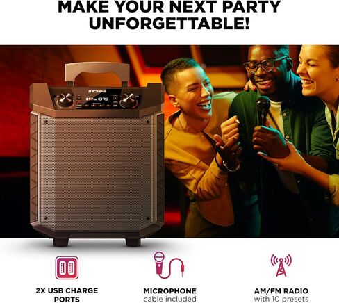 ION Audio Block Rocker - Portable Bluetooth Outdoor Party Speaker with Karaoke Microphone, Battery, 4 Speakers, Radio, USB Port, App, Water-Resistant, 120W in Kuwait