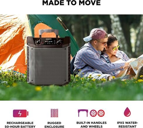 ION Audio Block Rocker - Portable Bluetooth Outdoor Party Speaker with Karaoke Microphone, Battery, 4 Speakers, Radio, USB Port, App, Water-Resistant, 120W in Kuwait