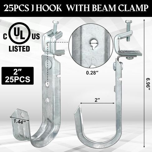 Tandefio 50 Pack Cable Support J Hook with Beam Clamp, Heavy Duty Metal Wire Cable Support J Hook Hangers for Wire Management (2 Inch) in Kuwait