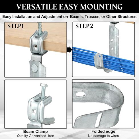 Tandefio 50 Pack Cable Support J Hook with Beam Clamp, Heavy Duty Metal Wire Cable Support J Hook Hangers for Wire Management (2 Inch) in Kuwait