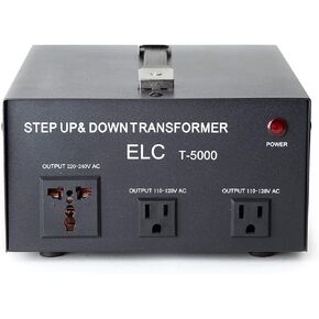 ELC T-5000 5000-Watt Voltage Converter Transformer - Step Up/Down - 110V/220V - Circuit Breaker Protection [3-Years Warranty]