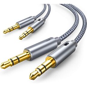 oldboytech 2 Pack AUX Cord, 3.5mm Audio Cable [4ft/1.2M, Hi-Fi Sound] Nylon Braided AUX Auxiliary Cable for Car Compatible with Stereos, Speaker, iPod iPad, Headphones and More(Grey)