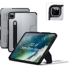 ZUGU Case for iPad Pro 12.9 Case 5th / 6th Generation Case 2021/2022 | Slim Protective Case with Wireless Apple Pencil Charging | Magnetic Stand & Sleep/Wake Magnetic Cover | Arctic Gray