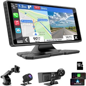 ستيريو سيارة Apple Carplay لاسلكي محمول من Dogfuel، شاشة لمس تلقائية 9.3 بوصة Carplay وAndroid مع كاميرا داش 2.5K، كاميرا احتياطية 1080 بكسل/تسجيل حلقة/وحدة ملاحة GPS بلوتوث/وصلة مرآة in Kuwait