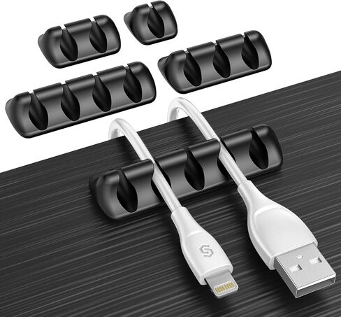 SYNCWIRE Cable Clips, Self Adhesive Cord Organizer Cable Management Wire Holder System for Organizing Cable Cords, Ideal for Home, Office, Cubicle, Car, Nightstand, Desk Accessories, 5 Pack (Black) in Kuwait