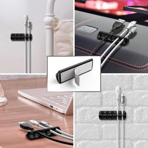 SYNCWIRE Cable Clips, Self Adhesive Cord Organizer Cable Management Wire Holder System for Organizing Cable Cords, Ideal for Home, Office, Cubicle, Car, Nightstand, Desk Accessories, 5 Pack (Black) in Kuwait