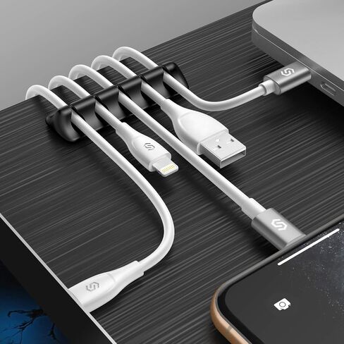SYNCWIRE Cable Clips, Self Adhesive Cord Organizer Cable Management Wire Holder System for Organizing Cable Cords, Ideal for Home, Office, Cubicle, Car, Nightstand, Desk Accessories, 5 Pack (Black) in Kuwait