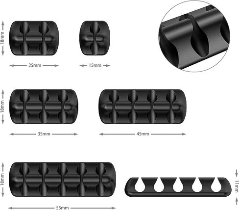 SYNCWIRE Cable Clips, Self Adhesive Cord Organizer Cable Management Wire Holder System for Organizing Cable Cords, Ideal for Home, Office, Cubicle, Car, Nightstand, Desk Accessories, 5 Pack (Black) in Kuwait