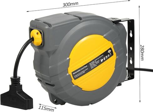 بكرة سلك تمديد قابلة للسحب من Geevorks، بكرة سلك طاقة كهربائية 50+4.5FT، 12AWG 15.6A، 3C SJT مع منفذ صنبور ثلاثي مؤرض، حامل على الحائط/السقف (دوار 180 درجة)، سدادة قابلة للتعديل in Kuwait