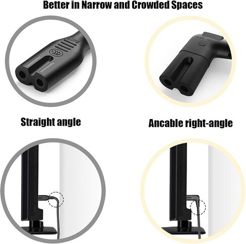 TV Power Cord Compatible with Samsung TV, Ancable UL Listed 6FT Right Angle C7 Replacement Power Cable Compatible with Samsung LG TCL Sony Insignia Sharp Toshiba (18 AWG-Non Polarized) in Kuwait