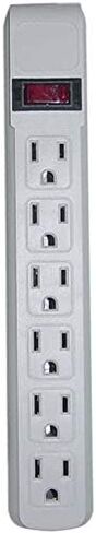 ACL 4 Feet Power Cable with 6 Outlet Surge Protector, Flat Rotating Plug, Horizontal Outlets, Gray, 1 Pack in Kuwait