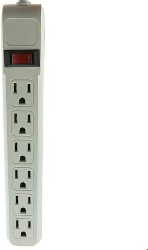 ACL 4 Feet Power Cable with 6 Outlet Surge Protector, Flat Rotating Plug, Horizontal Outlets, Gray, 1 Pack in Kuwait
