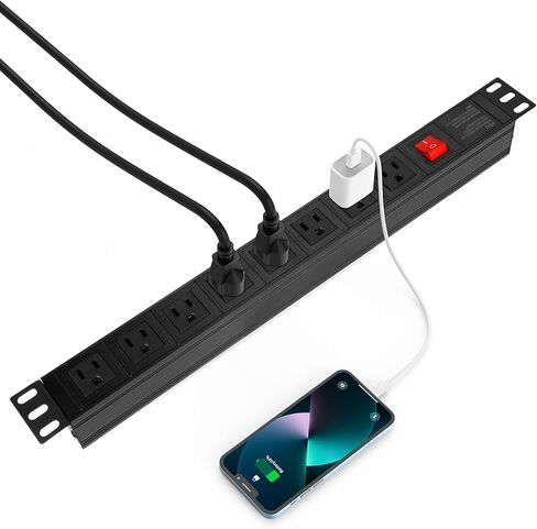 BTU قطاع الطاقة عرام حامي حامل PDU، 8 منافذ الزاوية اليمنى واسعة المساحة، قطاع الطاقة قابل للتركيب الثقيلة لرفوف الخادم، التجارية، 300J، ETL (أسود 6FT) in Kuwait