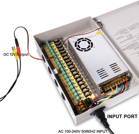 CCTV Power Supply 18CH Channel Port Box, LETOUR Distributed Power Supply Output 12V 30 Amp, for CCTV DVR Security System and Cameras in Kuwait