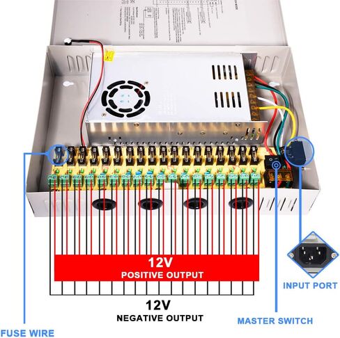 CCTV Power Supply 18CH Channel Port Box, LETOUR Distributed Power Supply Output 12V 30 Amp, for CCTV DVR Security System and Cameras in Kuwait