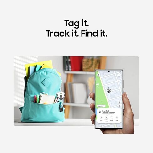 SAMSUNG Galaxy SmartTag2, Bluetooth Tracker, Smart Tag GPS Locator Tracking Device, Item Finder for Keys, Wallet, Luggage, Pets, Use w/Phones and Tablets Android 11 or Later, 2023, 1 Pack, White in Kuwait