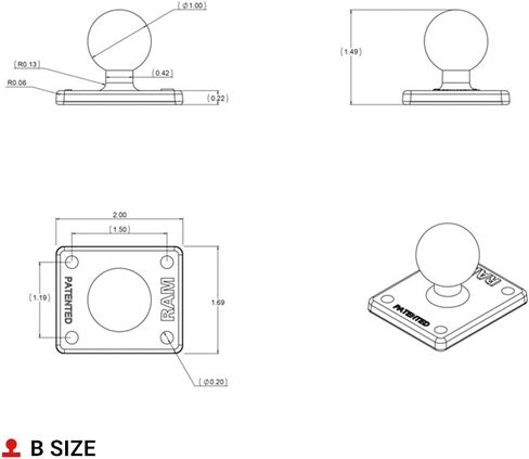 RAM Mounts Ball Adapter with AMPS Plate RAM-B-347U with B Size 1" Ball in Saudi Arabia