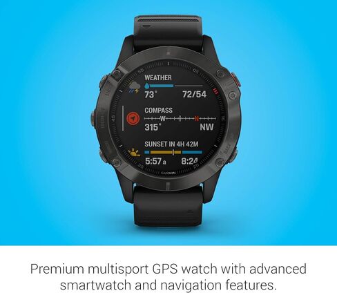 ساعة Garmin Fenix ​​6 Sapphire، ساعة GPS متعددة الرياضات المتميزة، تتميز برسم الخرائط والموسيقى وتوجيه السرعة المعدل ومستشعرات نبض الثور، رمادي داكن مع شريط أسود (متجدد) in Kuwait