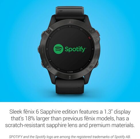 ساعة Garmin Fenix ​​6 Sapphire، ساعة GPS متعددة الرياضات المتميزة، تتميز برسم الخرائط والموسيقى وتوجيه السرعة المعدل ومستشعرات نبض الثور، رمادي داكن مع شريط أسود (متجدد) in Kuwait