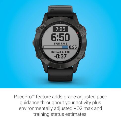 ساعة Garmin Fenix ​​6 Sapphire، ساعة GPS متعددة الرياضات المتميزة، تتميز برسم الخرائط والموسيقى وتوجيه السرعة المعدل ومستشعرات نبض الثور، رمادي داكن مع شريط أسود (متجدد) in Kuwait