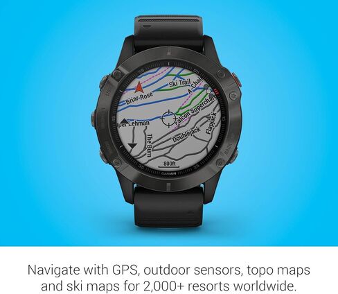 ساعة Garmin Fenix ​​6 Sapphire، ساعة GPS متعددة الرياضات المتميزة، تتميز برسم الخرائط والموسيقى وتوجيه السرعة المعدل ومستشعرات نبض الثور، رمادي داكن مع شريط أسود (متجدد) in Kuwait