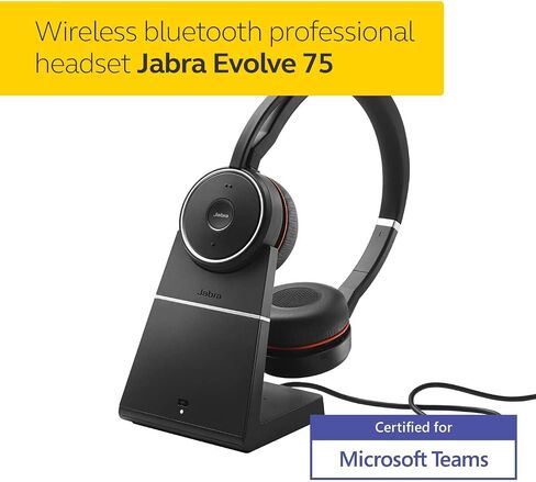 Jabra Evolve 75 MS Wireless Headset, Stereo – Includes Link 370 USB Adapter and Charging Stand – Bluetooth Headset with World-Class Speakers, Active Noise-Cancelling Microphone, All Day Battery in Saudi Arabia