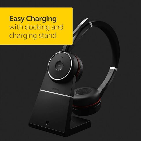 Jabra Evolve 75 MS Wireless Headset, Stereo – Includes Link 370 USB Adapter and Charging Stand – Bluetooth Headset with World-Class Speakers, Active Noise-Cancelling Microphone, All Day Battery in Saudi Arabia
