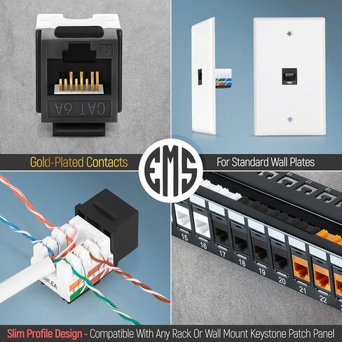 Everest 90 Degree RJ45 Cat6 Keystone Jacks Slim Profile 50-Pack White | Compatible with 90° Angled Speed Termination Tool - easyJACK (B094WB91H3) in Kuwait