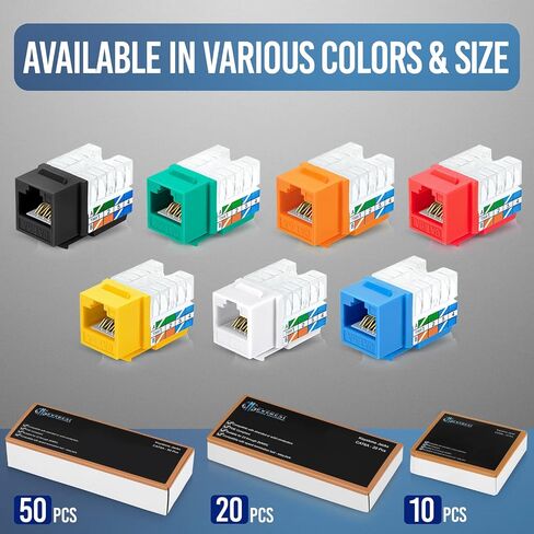 Everest 90 Degree RJ45 Cat6 Keystone Jacks Slim Profile 50-Pack White | Compatible with 90° Angled Speed Termination Tool - easyJACK (B094WB91H3) in Kuwait