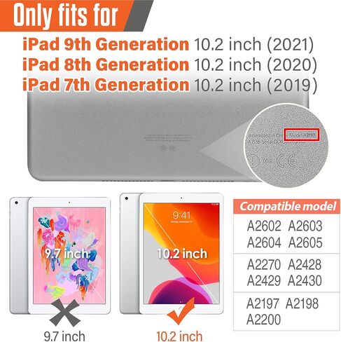 حافظة Timecity لجهاز iPad 9th/ 8th/ 7th Generation 10.2 بوصة (حافظة لجهاز iPad 9/8/ 7 Gen): مع حماية قوية، واقي شاشة، حزام اليد/الكتف، حامل دوار، حامل أقلام - أسود in Kuwait